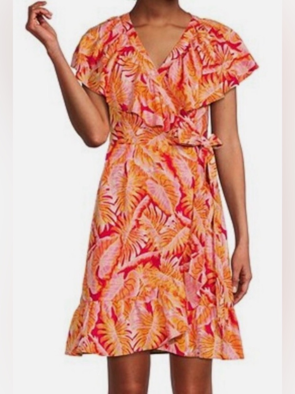 NWT!! Gibson Latimer || Tropical Wrap Dress in Pink & Orange